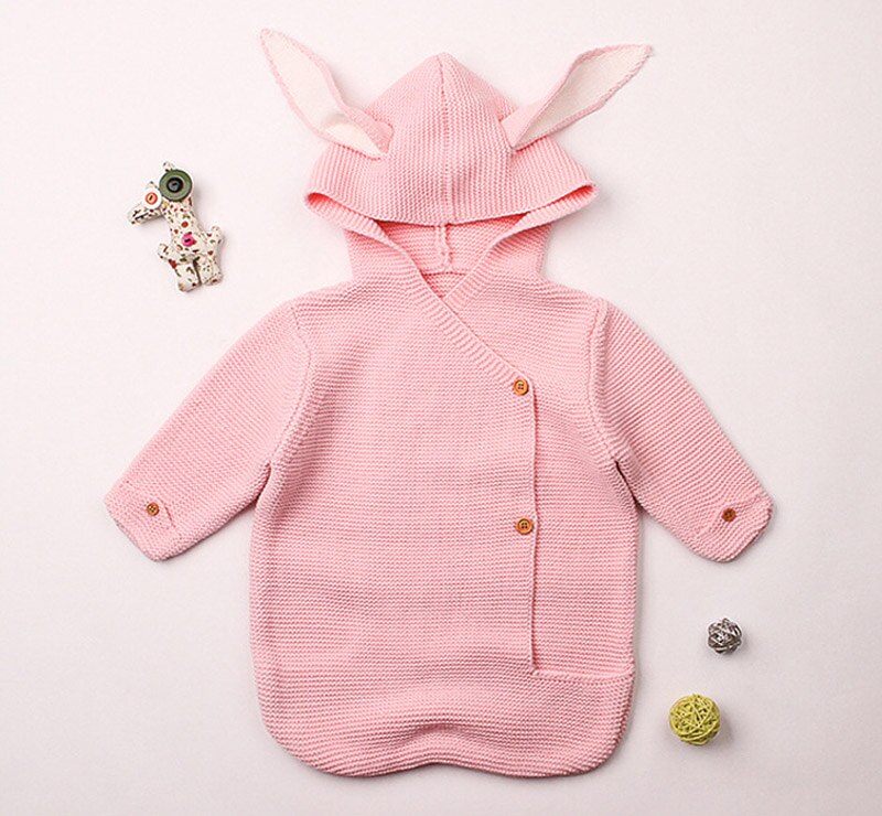 Pink knitted bunny rabbit sleep sacks sleeping bags for newborn babies and reborn dolls.