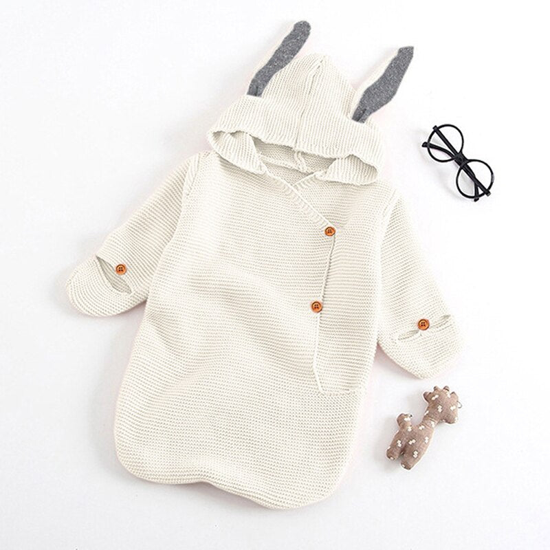 White knitted bunny rabbit sleep sacks sleeping bags for newborn babies and reborn dolls.