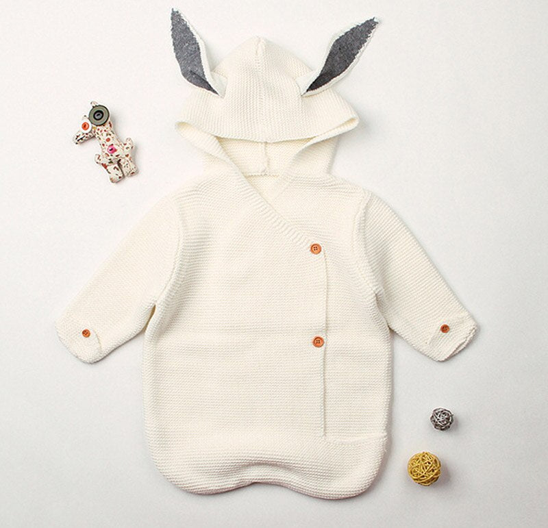 White knitted bunny rabbit sleep sacks sleeping bags for newborn babies and reborn dolls.