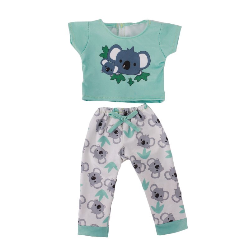 Mint green and white koala bear Preemie and small doll pyjamas for micro and mini reborn dolls up to 17" in height, Berenguer babies, American Girl Dolls, Baby Alive, Baby Born, Tink, Twin A, Twin B, Delilah, etc.