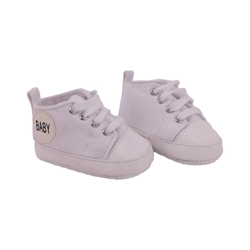 Preemie and newborn sized faux white canvas converse reborn baby doll shoes for 8cm and 9cm feet, boys and girls.