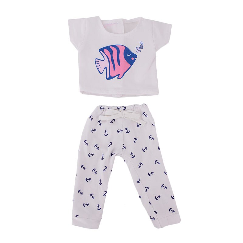 White nautical anchor with fish Preemie and small doll pyjamas for micro and mini reborn dolls up to 17" in height, Berenguer babies, American Girl Dolls, Baby Alive, Baby Born, Tink, Twin A, Twin B, Delilah, etc.
