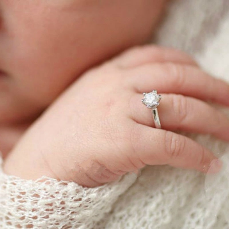 Newborn baby jewelry jewellery photography prop ring with diamond for baby girls and reborn dolls.