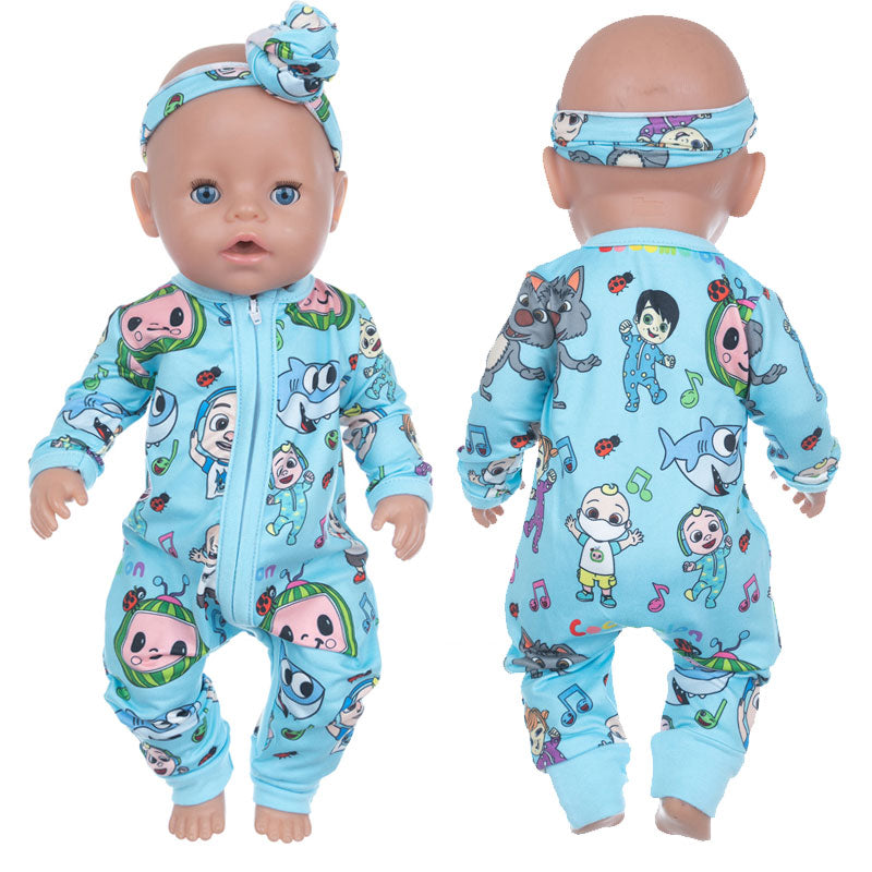Light blue coco melon preemie sized zip-up rompers with matching headbands for small dolls and preemie reborn dolls up to 17" in height.