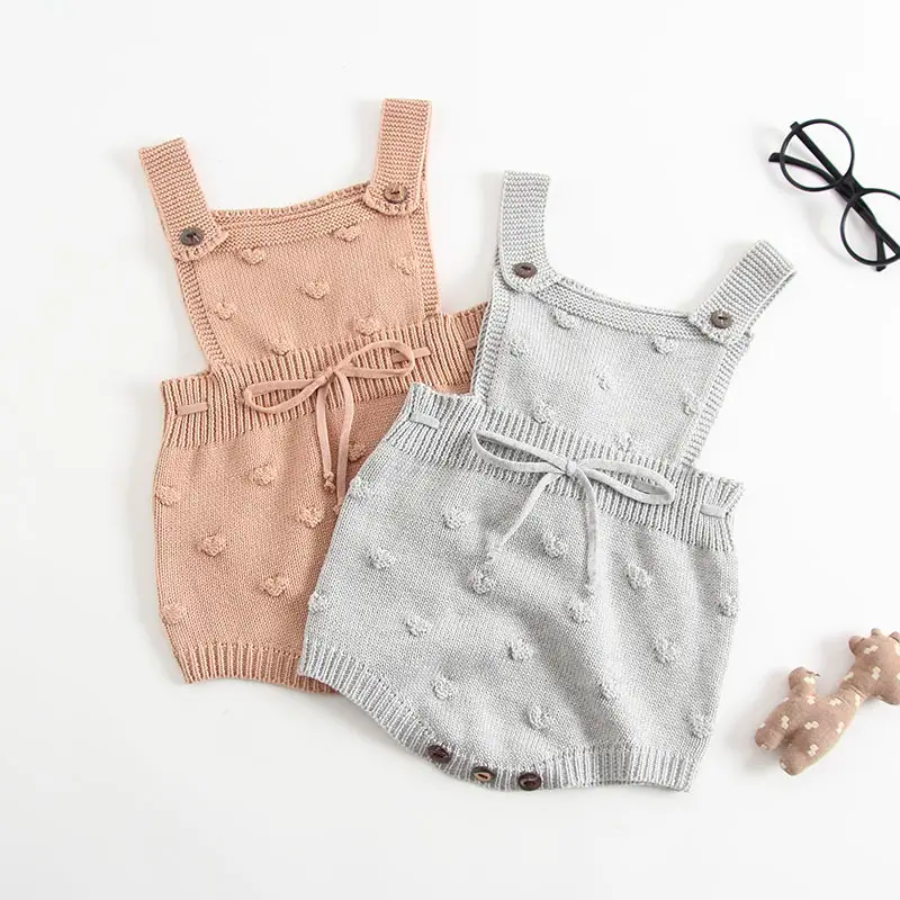 Beige and grey heart knitted spanish baby Baggy-Chic Sweetheart Shortalls black owned company for reborn baby dolls and newborn babies.