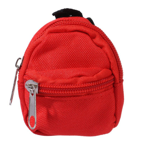 Red miniature backpack with front zipper and main zipper for mini reborn silicone piglets, pandas, hamsters, Blythe dolls, barbies, BJD dolls and other small dolls.