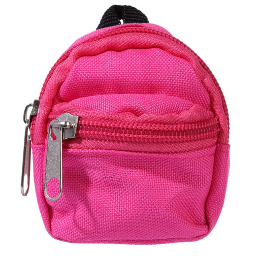 Barbie pink miniature backpack with front zipper and main zipper for mini reborn silicone piglets, pandas, hamsters, Blythe dolls, barbies, BJD dolls and other small dolls.