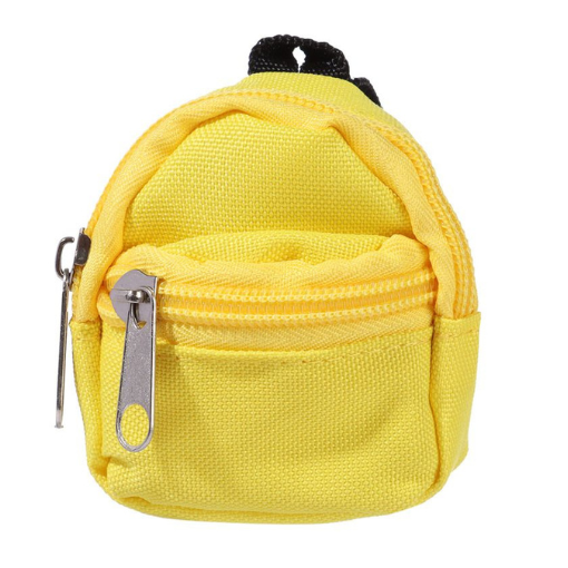 Yellow miniature backpack with front zipper and main zipper for mini reborn silicone piglets, pandas, hamsters, Blythe dolls, barbies, BJD dolls and other small dolls.