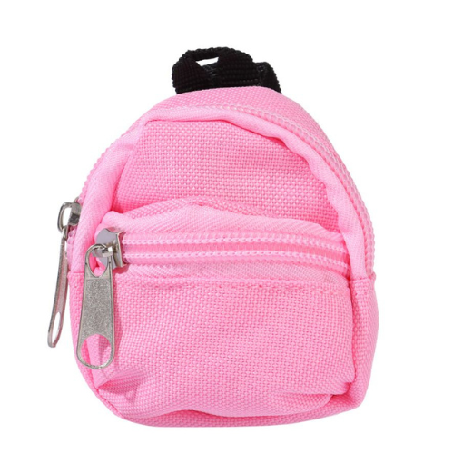 Bubblegum pink miniature backpack with front zipper and main zipper for mini reborn silicone piglets, pandas, hamsters, Blythe dolls, barbies, BJD dolls and other small dolls.