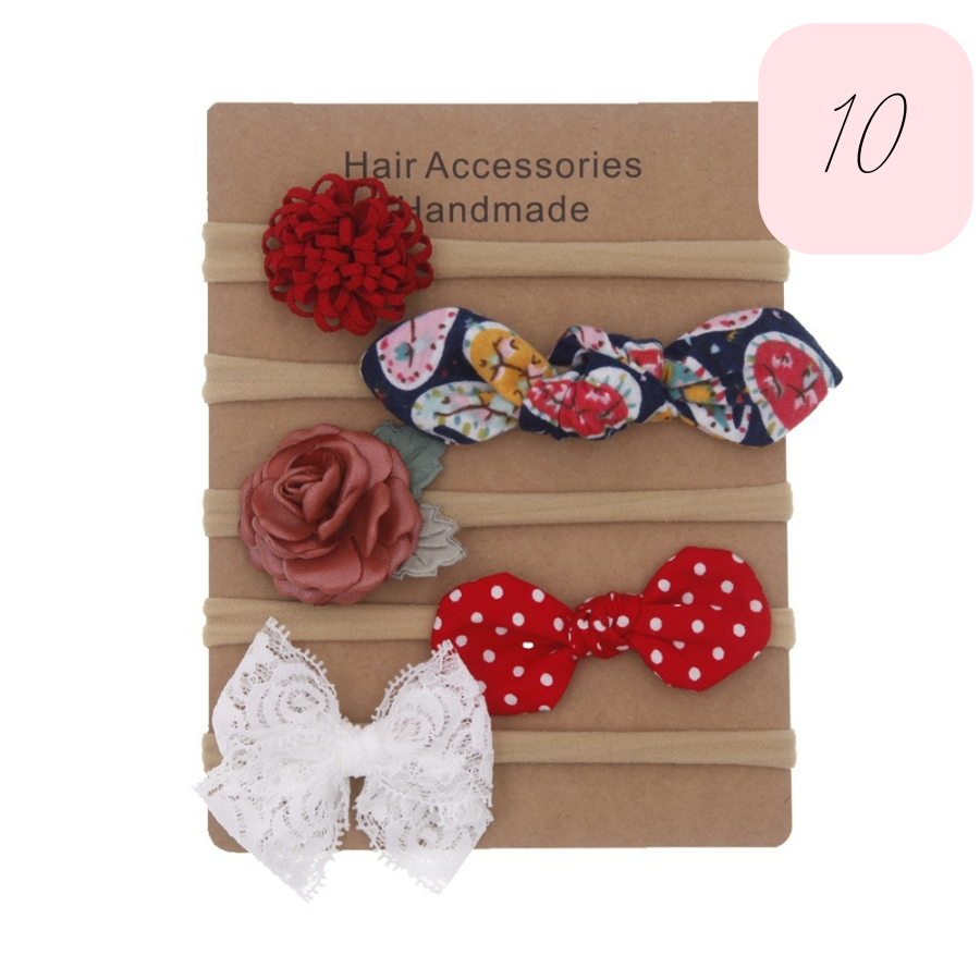 Nylon floral headbands for newborn babies, reborn dolls and baby girls.