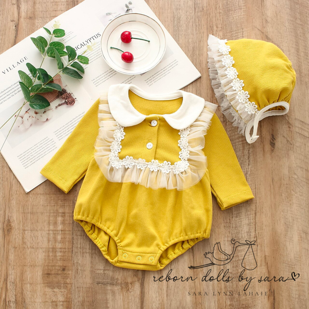 The Lost Boys Baby Bubble Romper with Peter Pan Collar and Spanish Vin Reborn Dolls by Sara