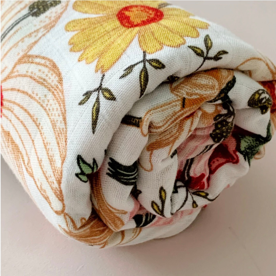 Boho floral baby blanket posey garden bamboo floral quilt for newborn babies and reborn dolls.