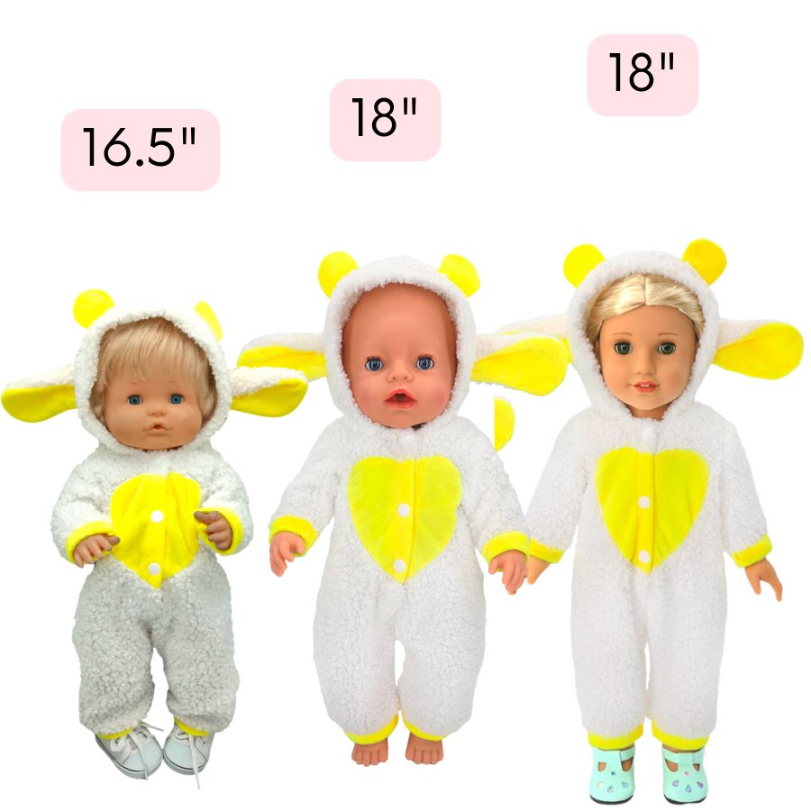 12" 13" 14" 15" 16" and 17" American Girl Doll, miniature and preemie reborn doll sheep and rabbit outfits sets.