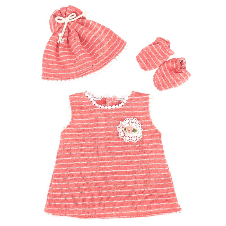 Pink and white striped 14-18" preemie dresse with Matching drawstring hat and Socks. Ideal for thinner or shorter dolls, such as Baby Borns, Baby Alives, La Newborn Berenguer Babies, Cabbage Patch Dolls, etc.