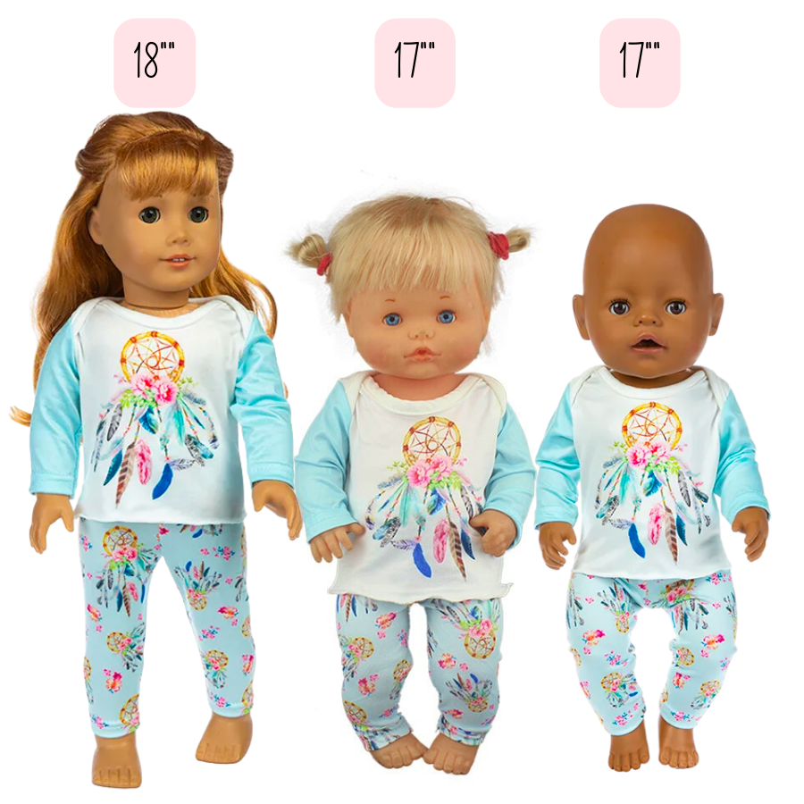 American girl doll, Nenuco, Baby Born wearing two peice boho outfit/pyjama set 