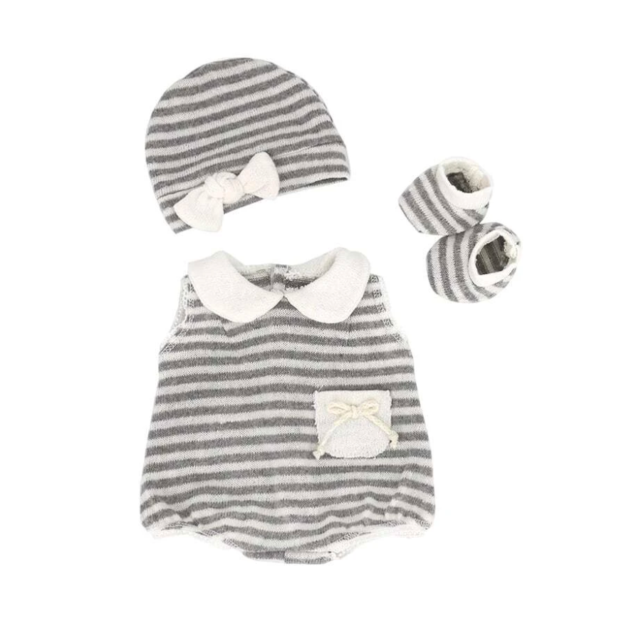 Pink and grey striped 15-18" Preemie Peter Pan Collar Spanish Bubble Rompers for Reborn dolls, Berenguer Babies, Baby Alive, Baby Born etc.