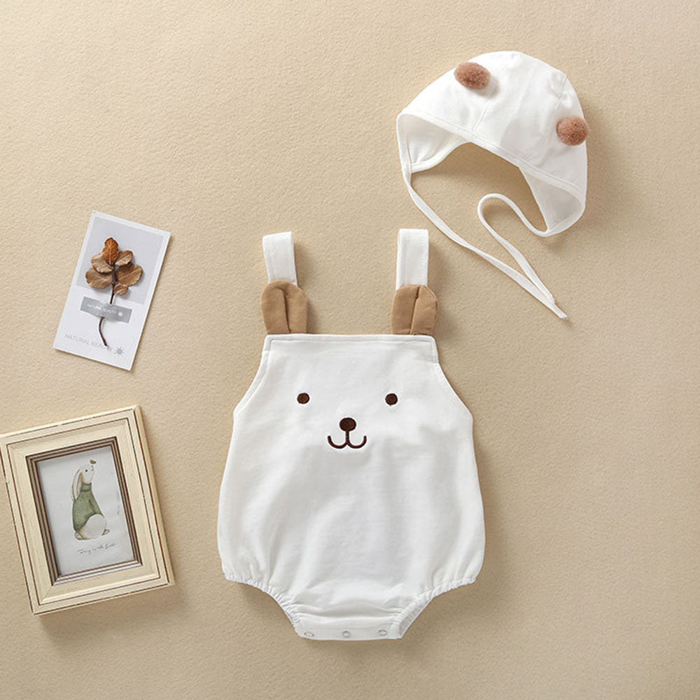 Spanish Baby Clothing Cream and Beige Teddy Bear Overall Bubble Rompers with Matching Bonnets, long-sleeve t-shirts and leggings for Reborn Dolls Doll Clothing