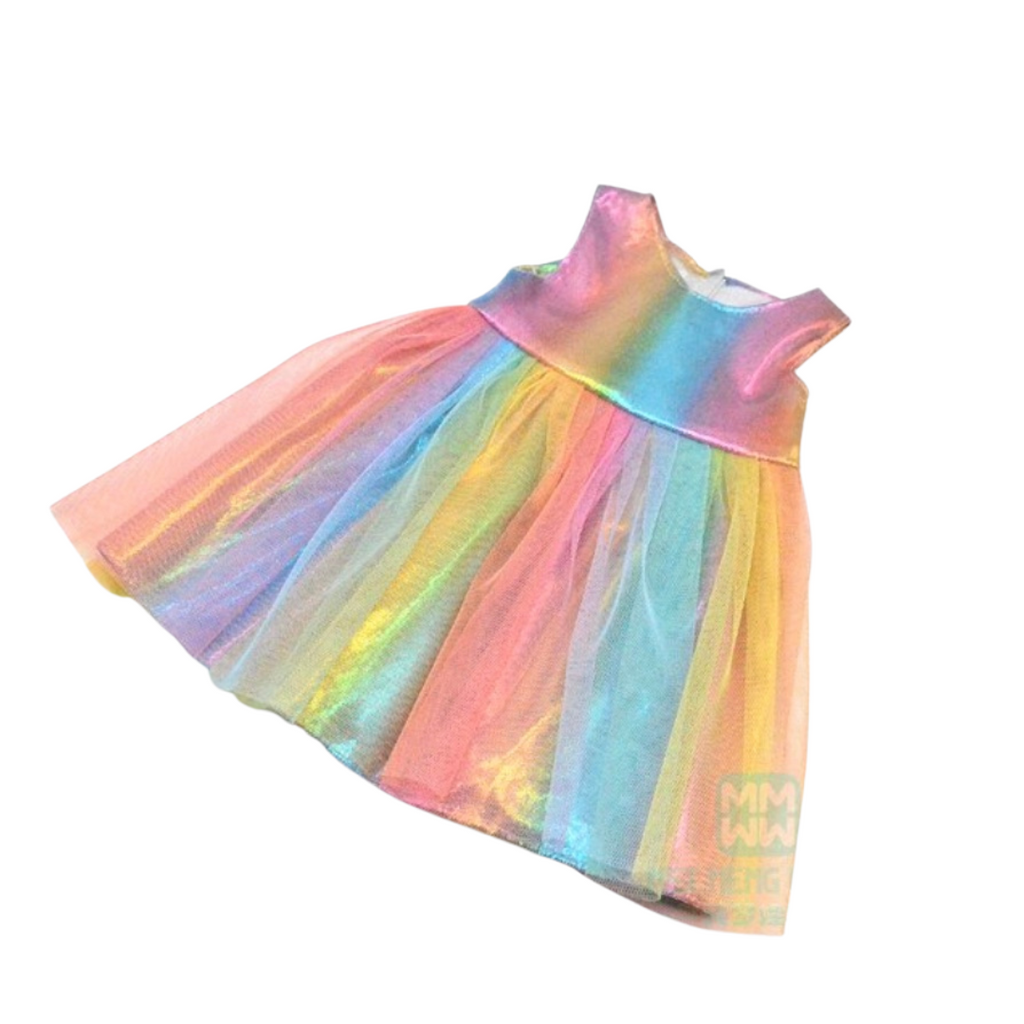 Rainbow tulle Vintage Spanish baby doll dress for preemie reborns and small dolls such as American Girl Dolls, Cabbage Patch Kids, La Newborn Berenguer Babies, Our Generation, etc. Doll Clothes. Reborn Clothing. Dresses.