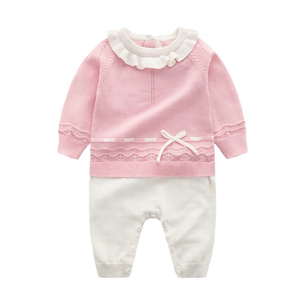 Bella Liv and Maddy Spanish Knitted Baby Rompers in pink.