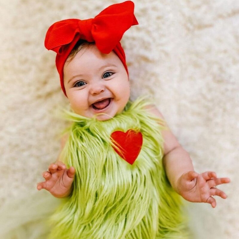 Reborn baby grinch halloween costume outfit three piece set. Can be worn by newborns as well.