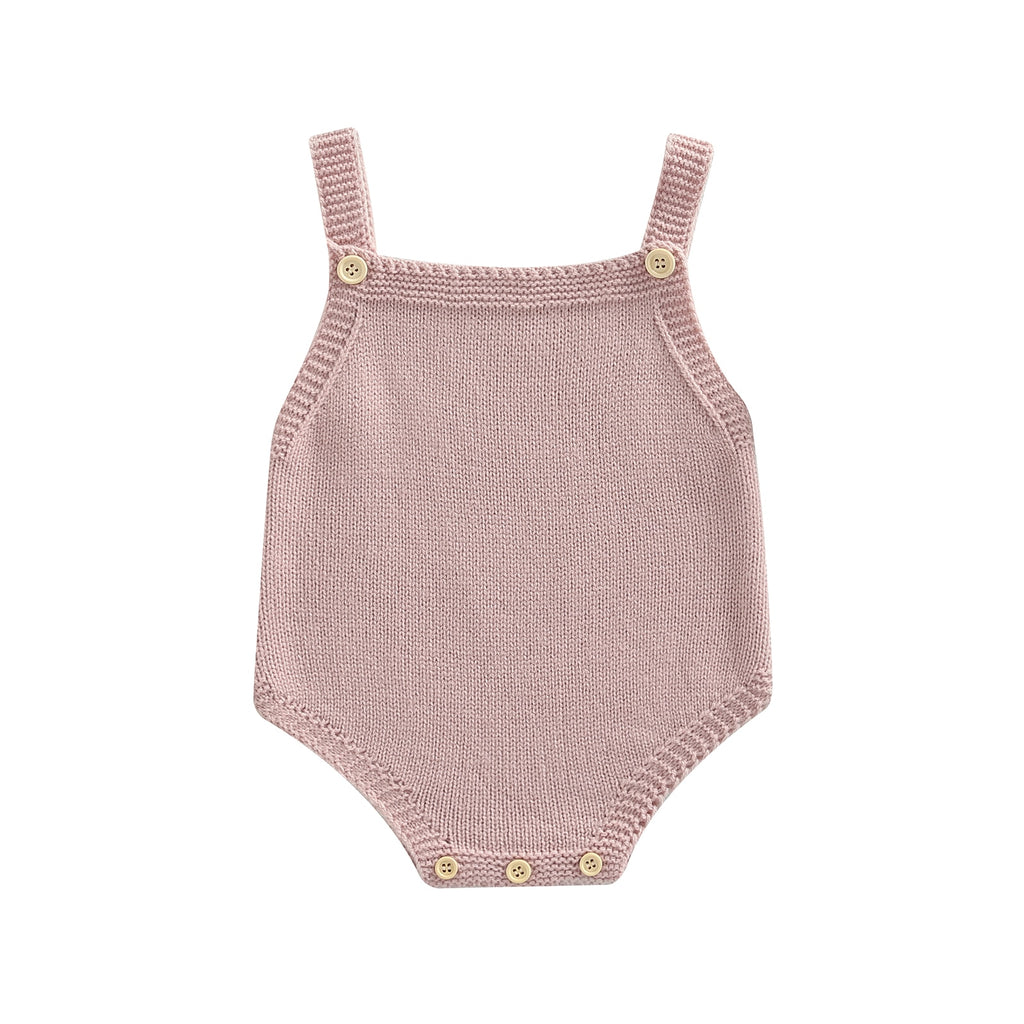 Pink knitted overall onesie with button straps and button up crotch for reborn baby boys or girls