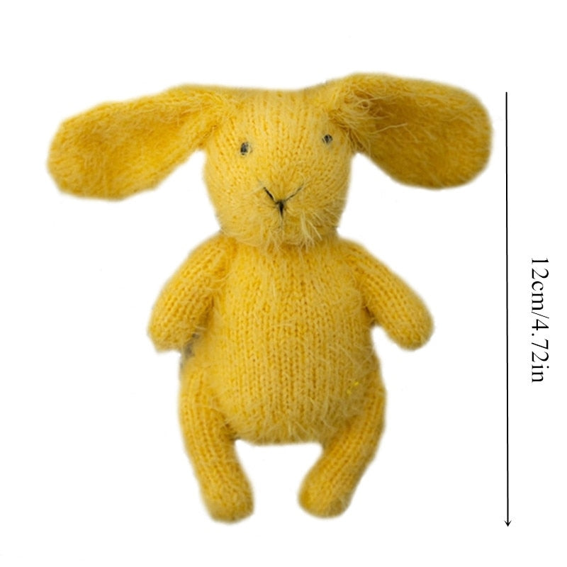 Yellow mohair hand knitted bunny rabbit stuffed toy for newborn photography props or toys for reborn baby dolls.