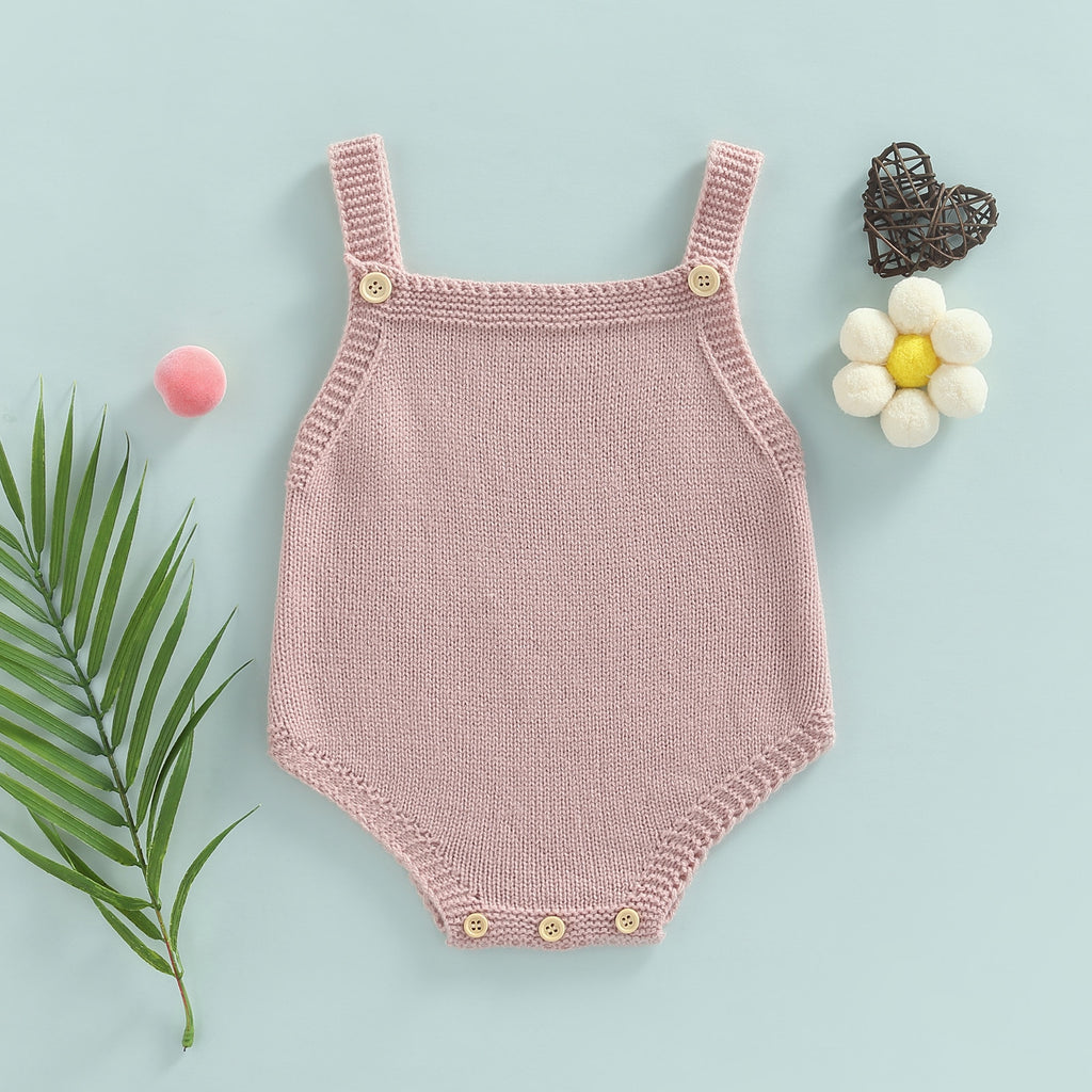 Pink lightweight knitted overall onesie for reborn baby girls.