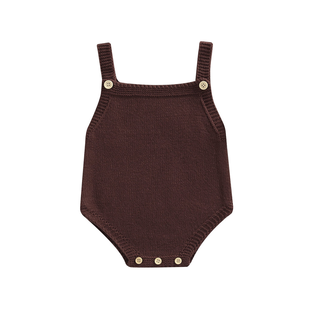 Brown knitted overall onesie with button straps and button up crotch for reborn baby boys or girls