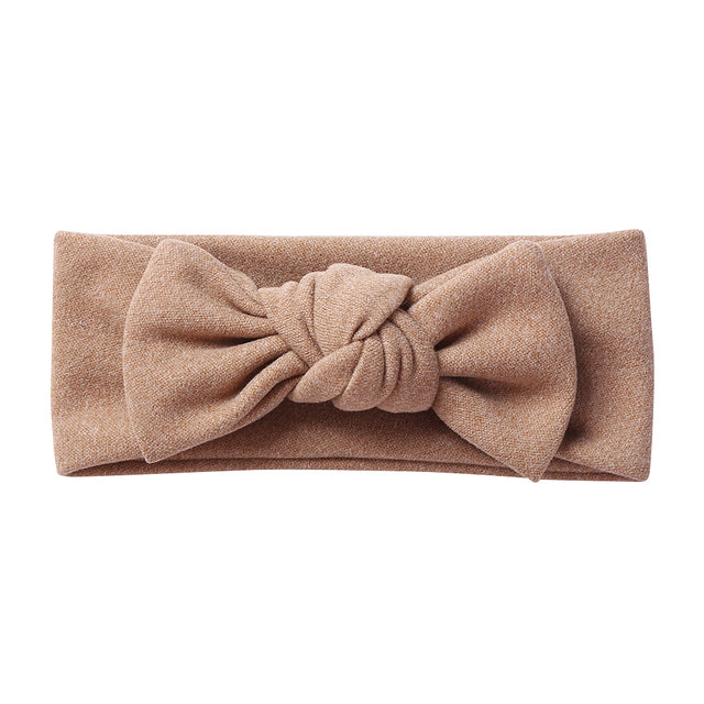 Taupe solid color faux cashmere baby headband for girls and reborn dolls.