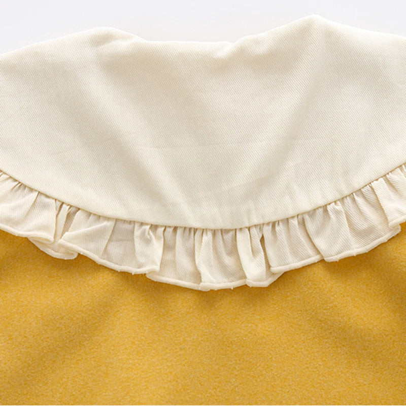 Mustard yellow vintage Spanish baby romper with bonnet for reborn baby dolls.