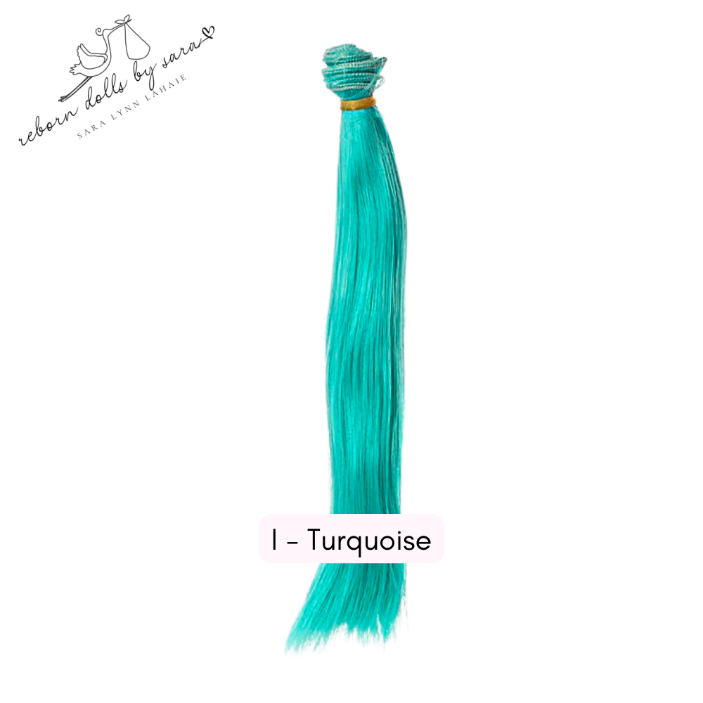 Turquoise synthetic doll hair for rooting reborn dolls, Blythe Dolls, BJD Dolls, and alternative reborns such as Chucky dolls, Annabelle, Grinch babies, Alien reborns, Avatar reborn babies etc.