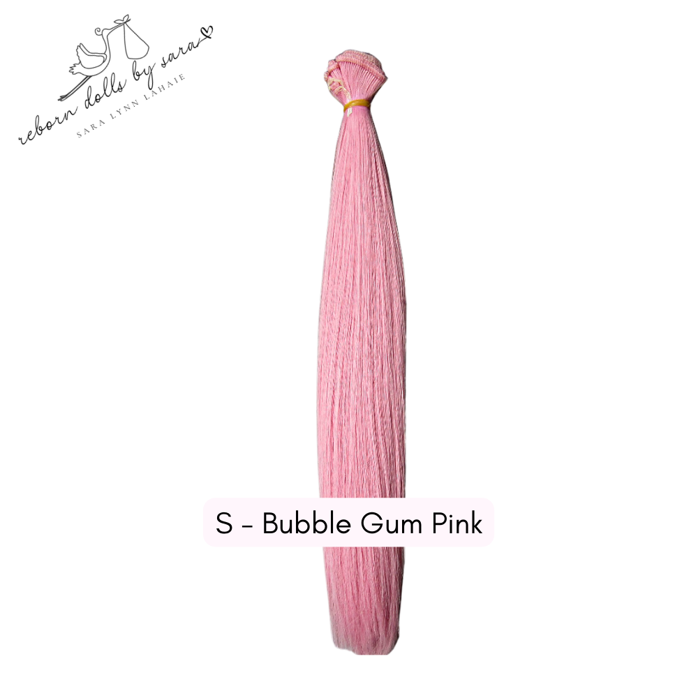 Bubble gum pink synthetic doll hair for rooting reborn dolls, Blythe Dolls, BJD Dolls, and alternative reborns such as Chucky dolls, Annabelle, Grinch babies, Alien reborns, Avatar reborn babies etc.