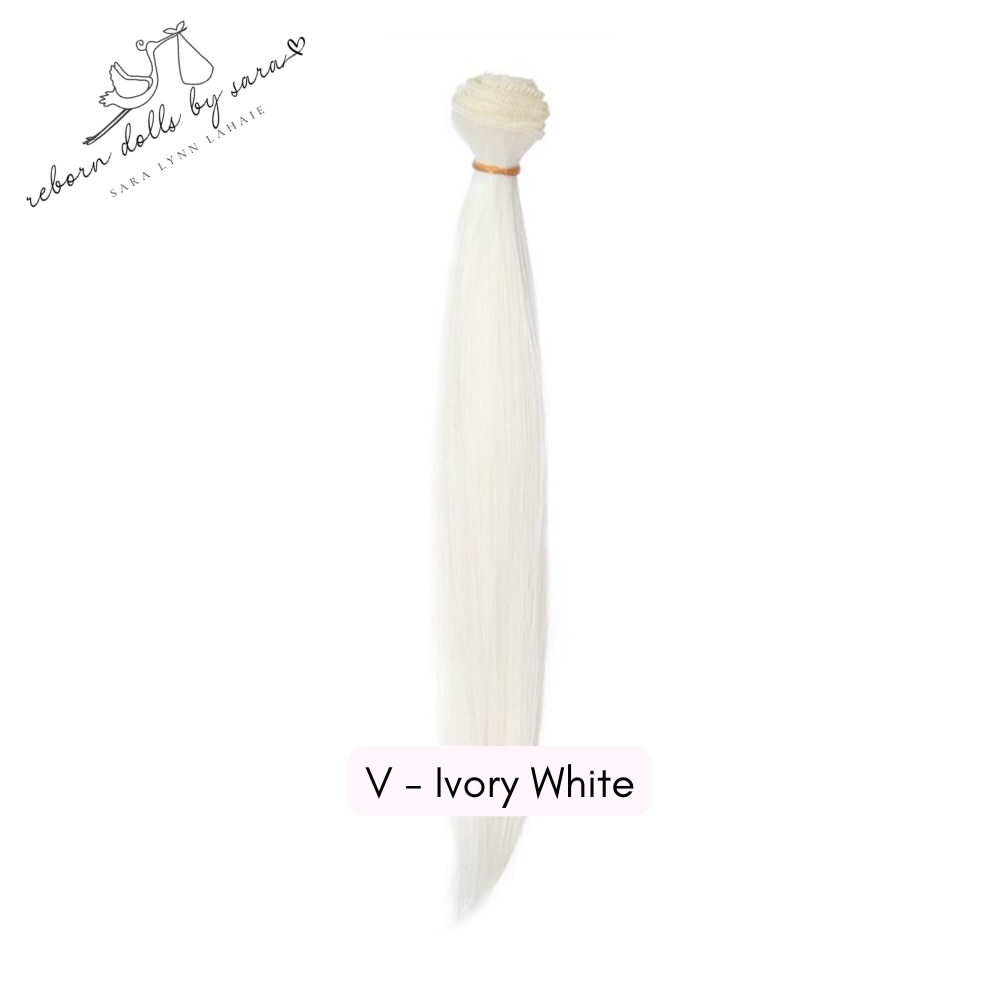 Ivory white synthetic doll hair for rooting reborn dolls, Blythe Dolls, BJD Dolls, and alternative reborns such as Chucky dolls, Annabelle, Grinch babies, Alien reborns, Avatar reborn babies etc.