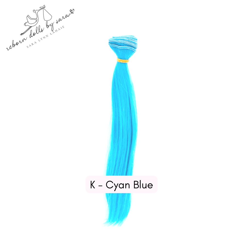 Cyan blue synthetic doll hair for rooting reborn dolls, Blythe Dolls, BJD Dolls, and alternative reborns such as Chucky dolls, Annabelle, Grinch babies, Alien reborns, Avatar reborn babies etc.