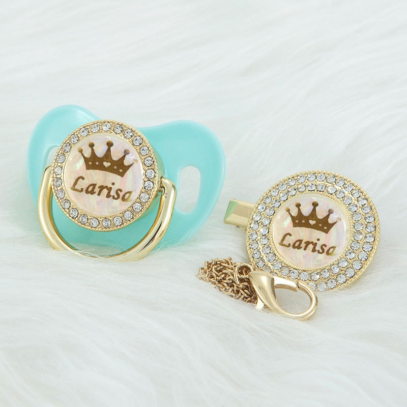 Luxury Non-Metallic Rhinestone Personalized Pacifiers with Pacifier Cl