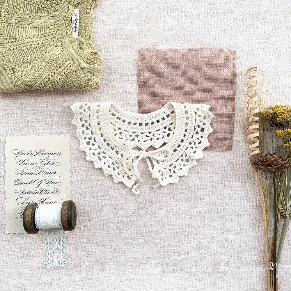 White Vintage Spanish Baby clothing crochet lace collar for baby girls and reborn dolls.