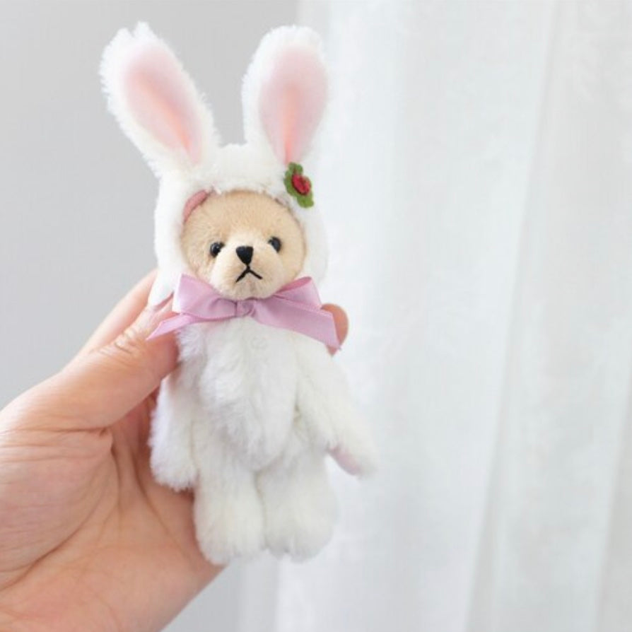 Teddy bear wearing a bunny rabbit costume.  Reborn baby doll teddy bear toys that can be used by newborn photographers as well as newborn photography props.