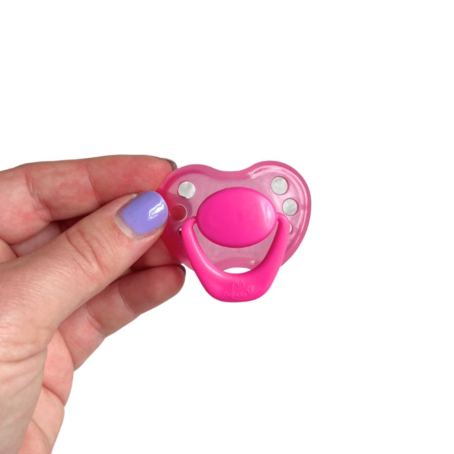 Hot pink Pink Magnetized Pacifier for Reborn Baby Dolls. Newborn sized pacifier with magnet for reborns. Reborn doll magnetic pacifiers. Pacifier with magnet for reborn dolls. Reborn doll pacifiers by HoneyBug. Reborn dolls.