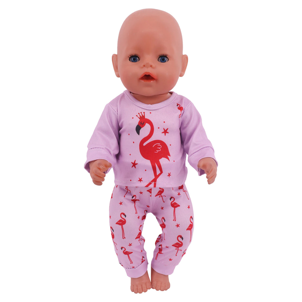 Purple flamingo Preemie and small doll pyjamas for micro and mini reborn dolls up to 17" in height, Berenguer babies, American Girl Dolls, Baby Alive, Baby Born, Tink, Twin A, Twin B, Delilah, etc.
