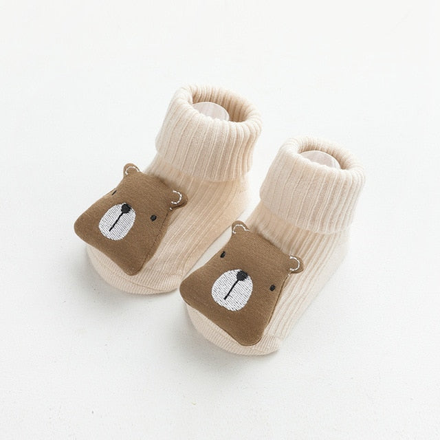 Oatmeal/cream premium quality combed cotton socks with 3D brown bear stuffie on toes for reborn dolls, cuddle babies or newborns.