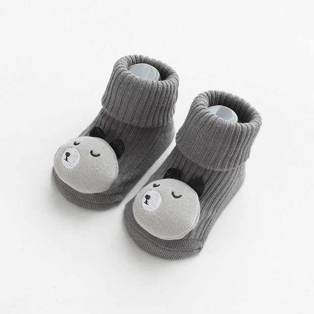 Dark grey premium quality combed cotton socks with 3D Grey bear stuffie on toes for reborn dolls, cuddle babies or newborns.