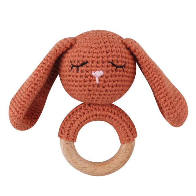pumpkin crochet bunny rattle with wooden teething ring for reborn dolls cuddle babies or newborn babies.