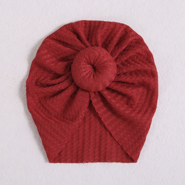 Scarlet Red donut hat/turban hat for reborn baby girls or newborn babies. Fit newborns up to age 3.