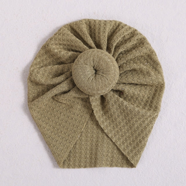 Olive donut hat/turban hat for reborn baby girls or newborn babies. Fit newborns up to age 3.