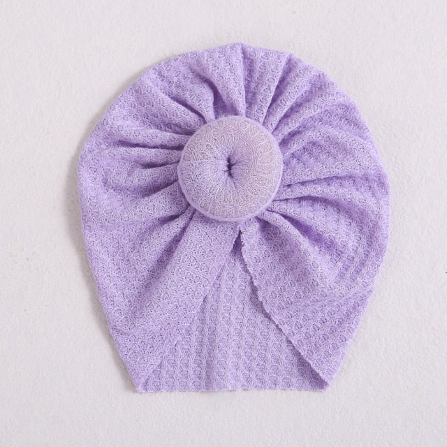 Lilac light purple donut hat/turban hat for reborn baby girls or newborn babies. Fit newborns up to age 3.