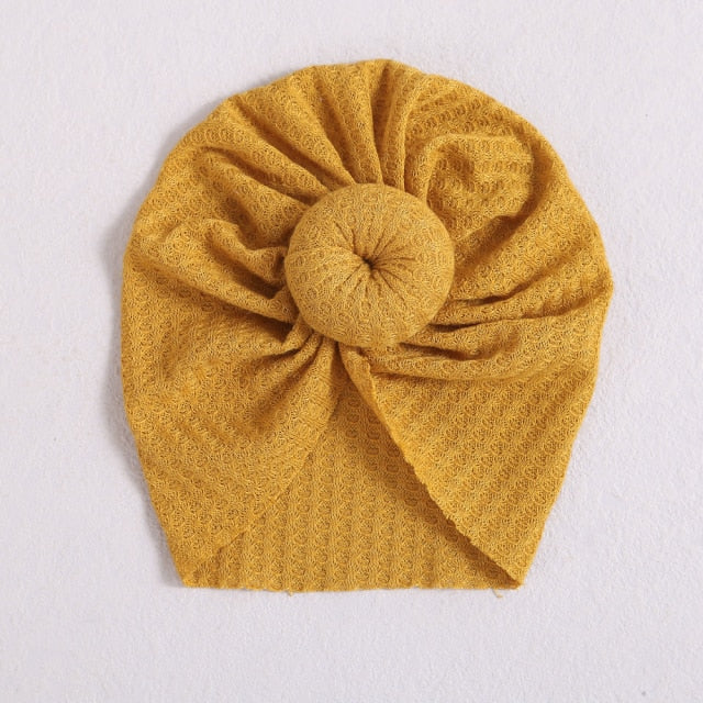 Mustard donut hat/turban hat for reborn baby girls or newborn babies. Fit newborns up to age 3.