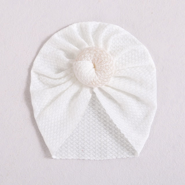 White donut hat/turban hat for reborn baby girls or newborn babies. Fit newborns up to age 3.