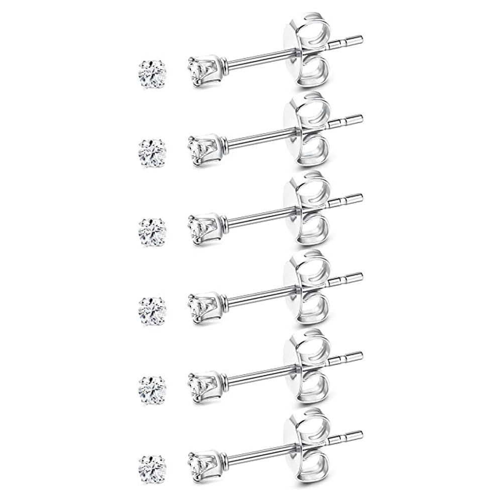 Six stainless steel cubic zirconia stud earrings made from stainless steel baby jewelry for reborns.